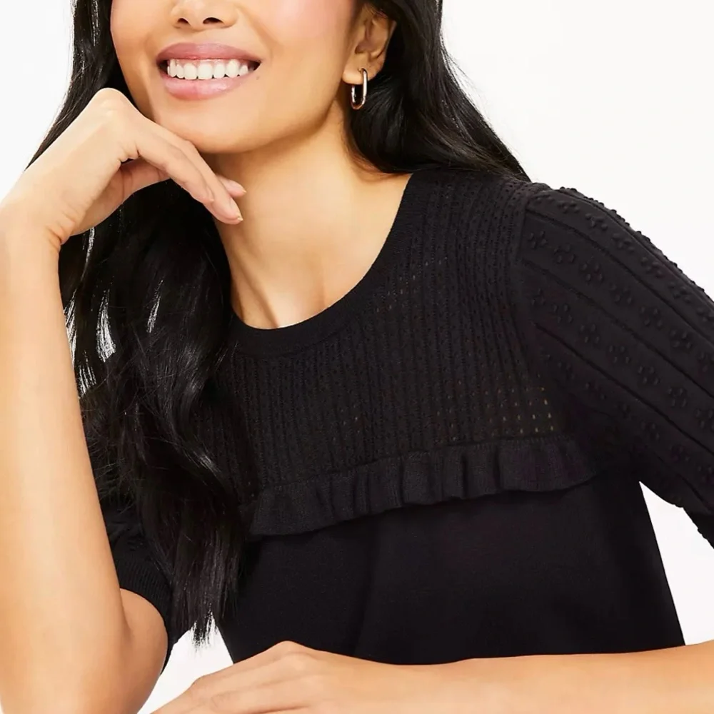 LOFT Blouse Dressy Casual Black Rayon Blouse Shirt Top Sz Small - Picture 3 of 11